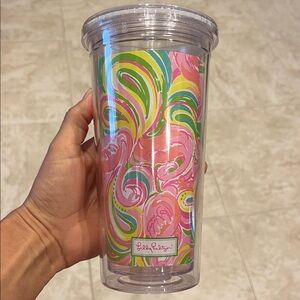 Lily Pulitzer flamingo print tumbler without straw